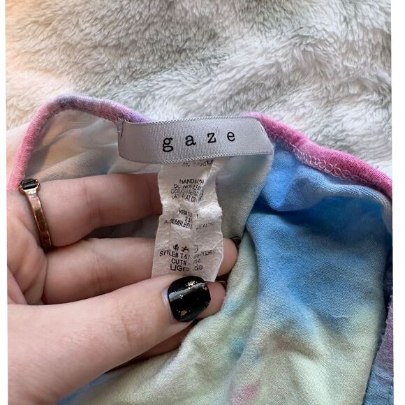 Gaze Rainbow Tie Dye Ruched Tie Short Sleeve Crop Top - Picture 6 of 6